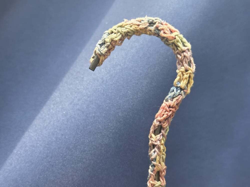 Vtg Crochet Covered Hanger Multicolored Pastel Yarn Handcrafted Wood Metal Hook - Picture 4 of 6